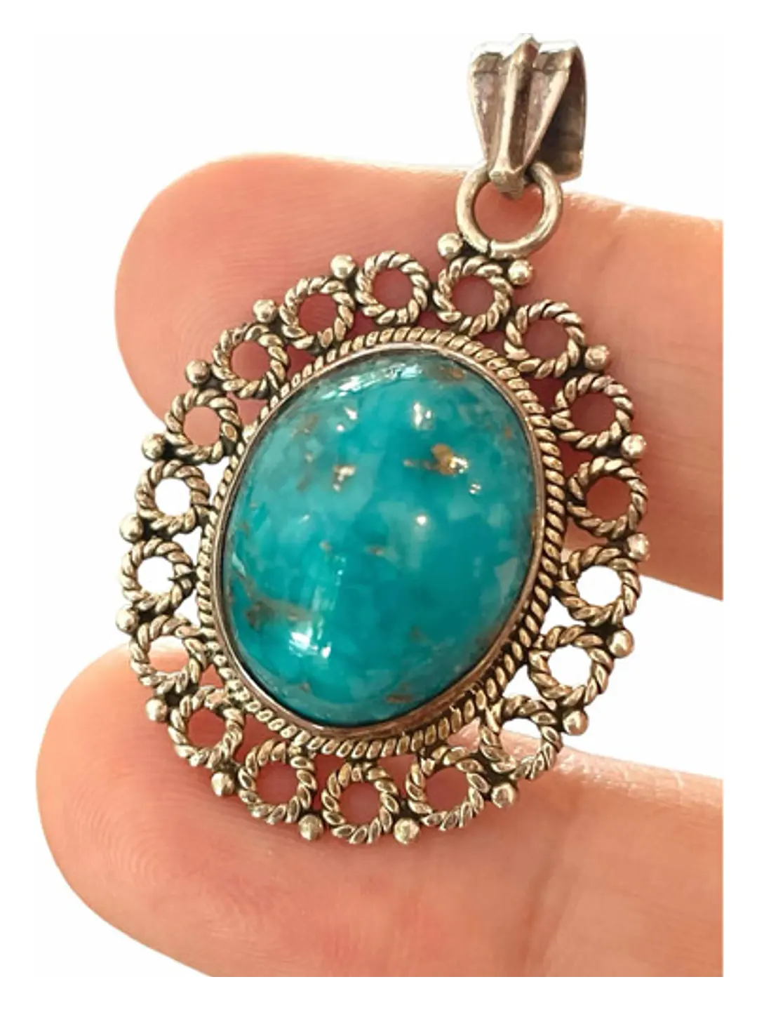 Colgante Turquesa Persa Con Pirita - Rara- Plata 925 - Joyas Velardi