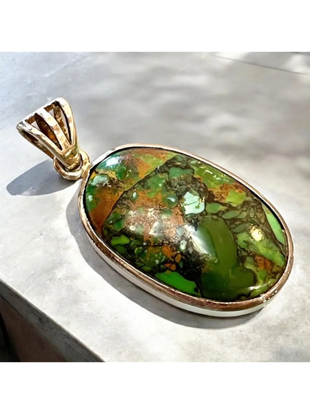 Colgante De Turquesa Matrix Verde En Plata - Joyas Velardi