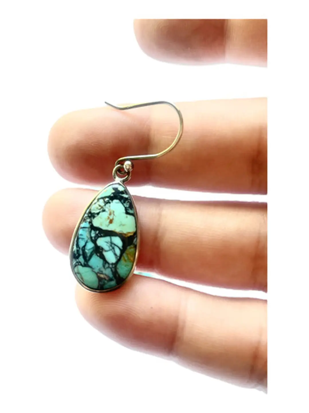 Aros De Turquesa Kingman Con Pirita En Plata - Joyas Velardi