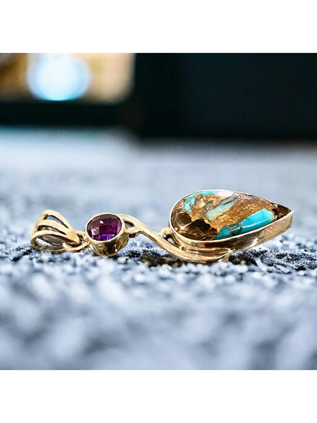 Colgante Turquesa Azul Kingman Y Amatista De África - Joyas Velardi