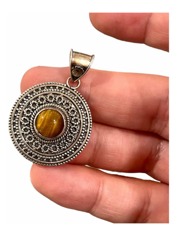 Colgante Medallón Ojo De Tigre De África Plata - Joyas Velardi