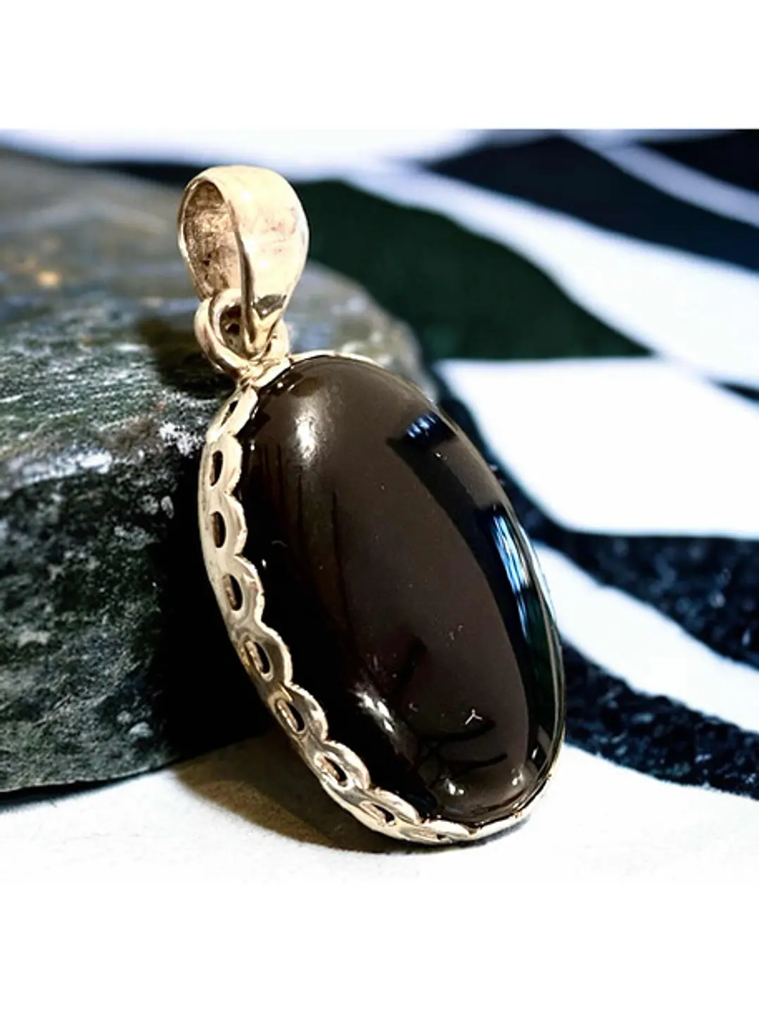 Colgante De Ónix Negro  En Plata - Joyas Velardi