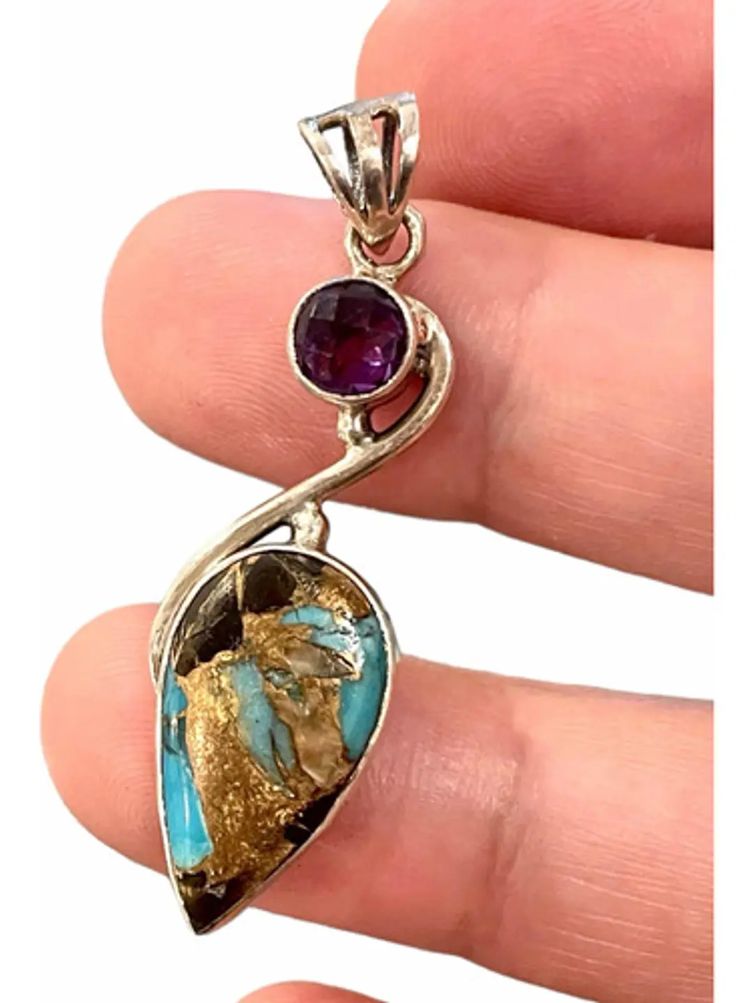 Colgante Turquesa Azul Kingman Y Amatista De África - Joyas Velardi