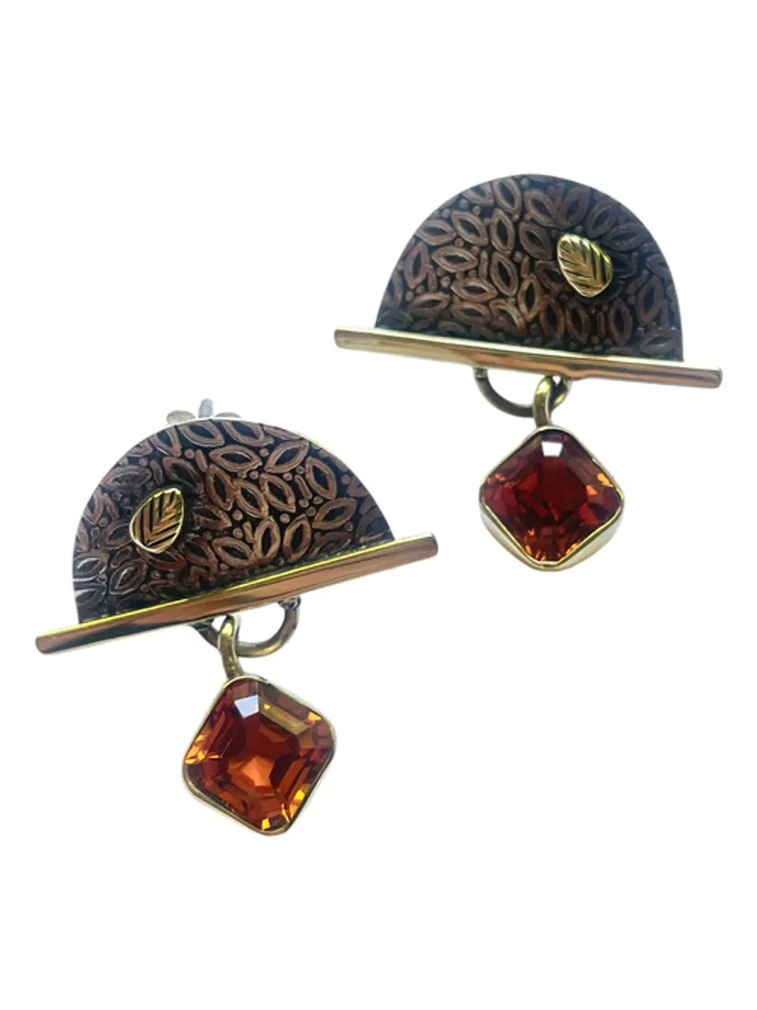 Aros De Zafiro Padparadsha En Plata Con Oro - Joyas Velardi