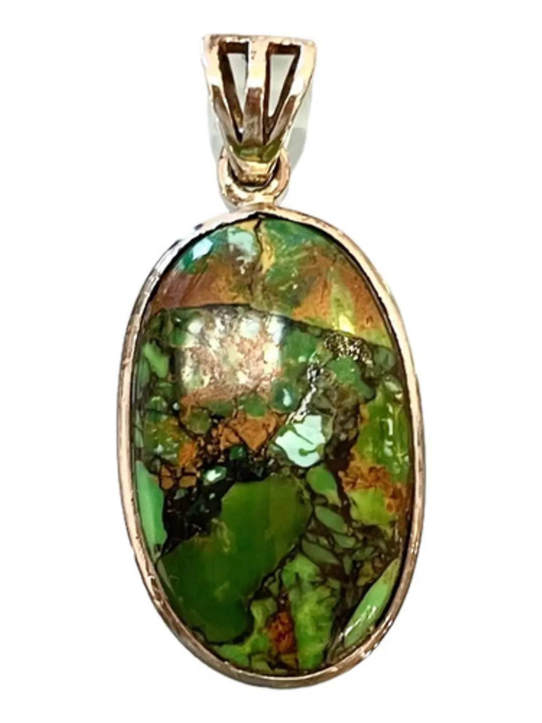 Colgante De Turquesa Matrix Verde En Plata - Joyas Velardi