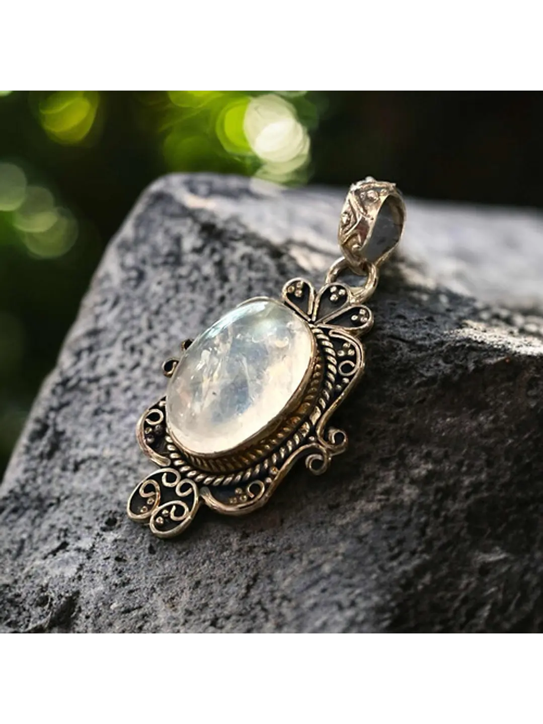 Colgante De Piedra Luna Arcoíris De India En Plata - Joyas Velardi