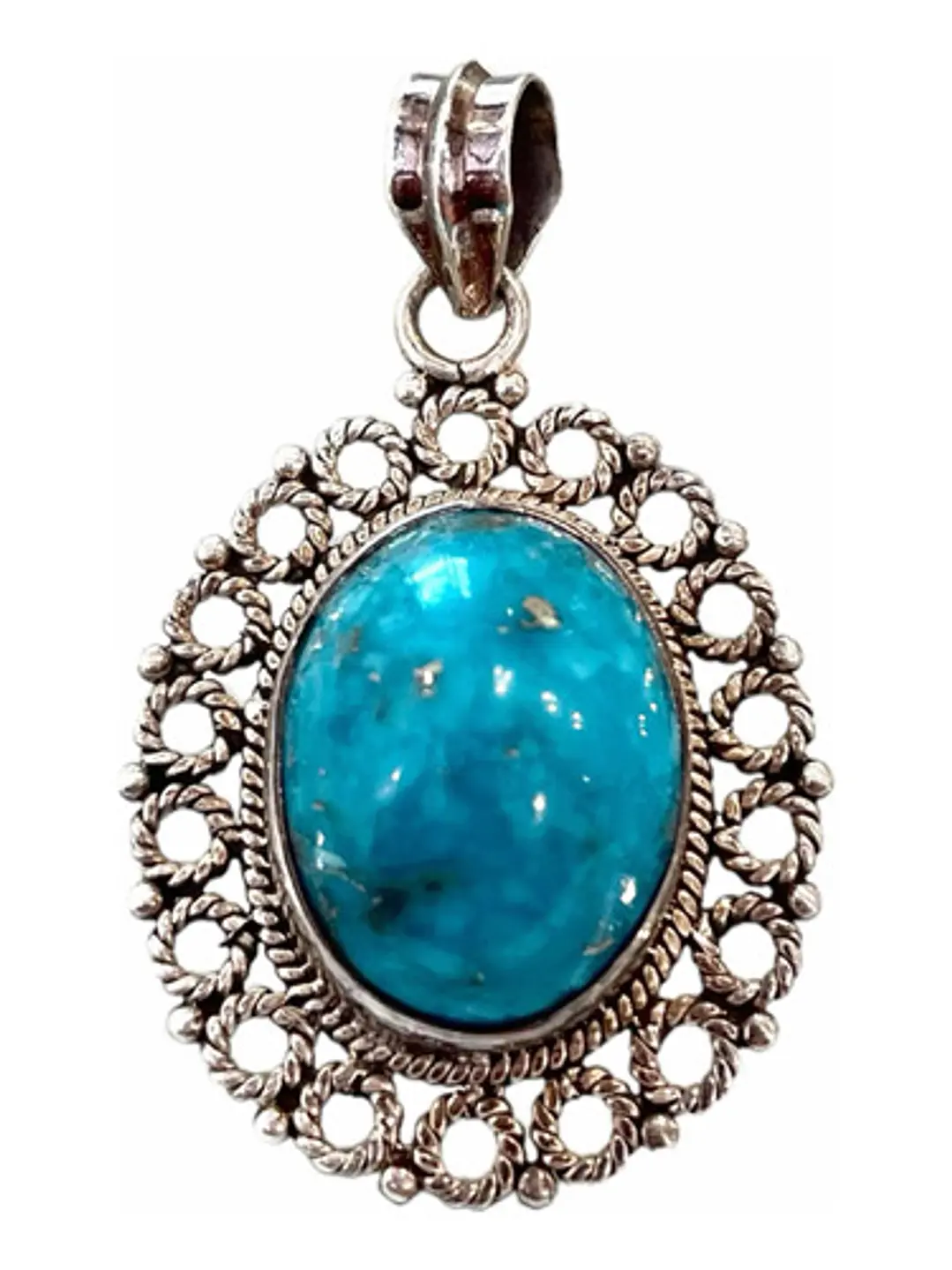 Colgante Turquesa Persa Con Pirita - Rara- Plata 925 - Joyas Velardi