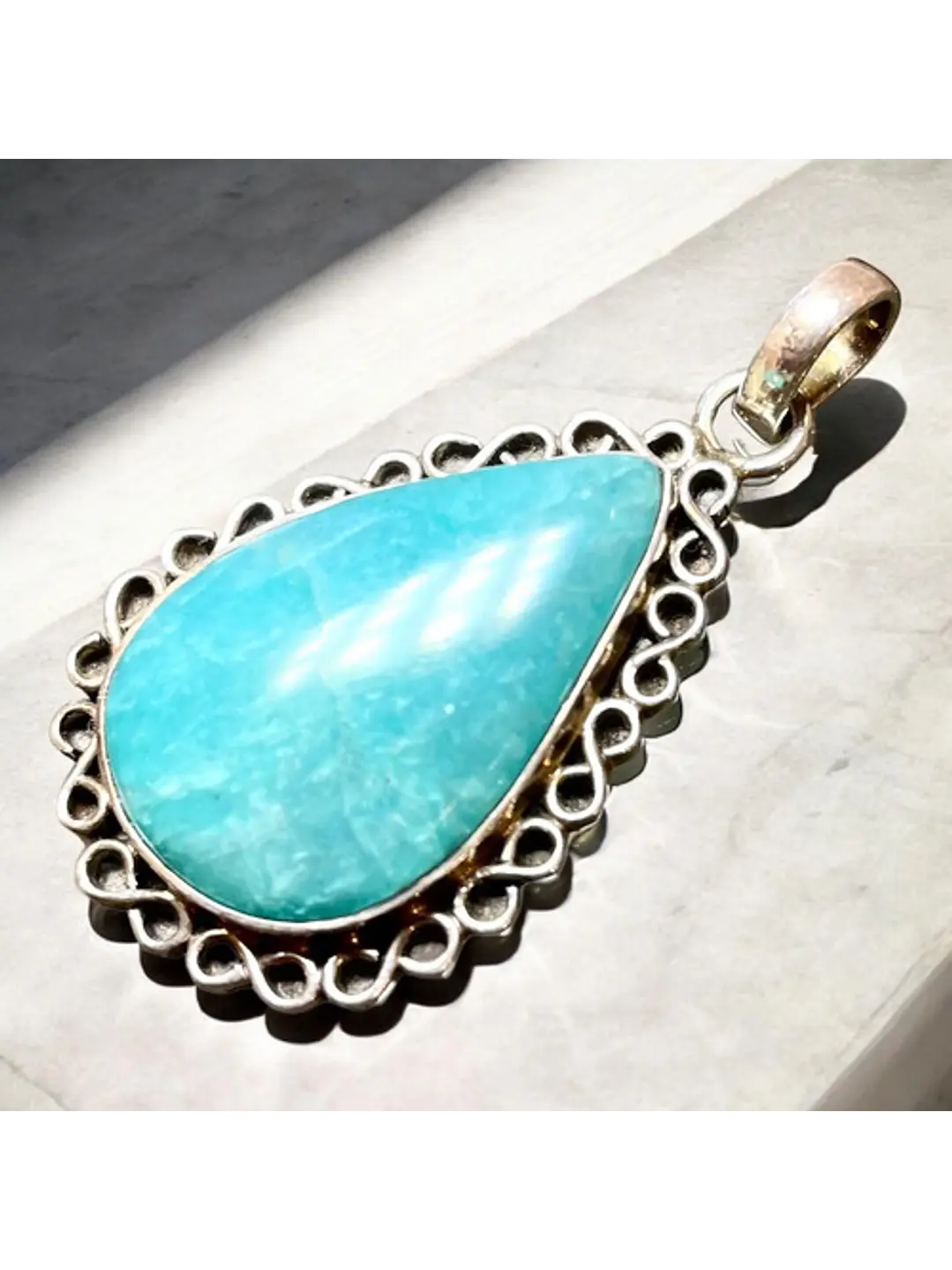 Colgante De Amazonita Paraiba En Plata - Joyas Velardi