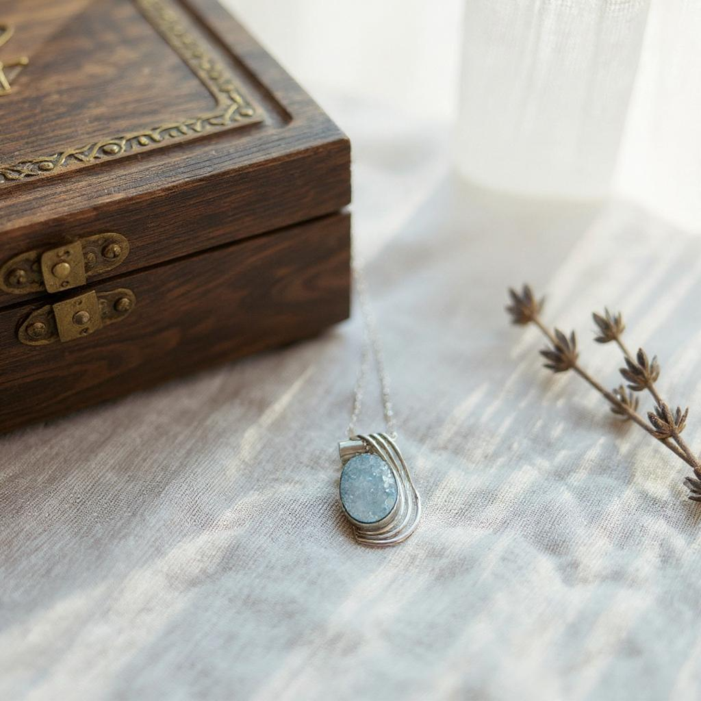 Colgante Elunëa Plata 925 | Drusa de cuarzo con titanio azul - Joyas Velardi