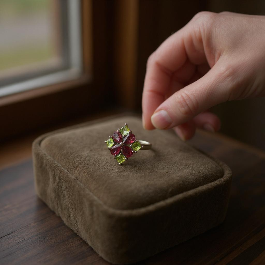 Anillo Octavia - Granate Hessonita y Peridotos Plata 925