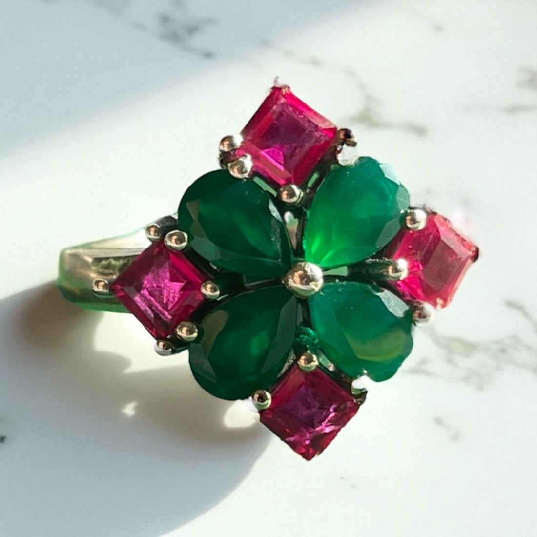 Anillo Antheia - Ónix Verde y Rubelita rosa Plata 925