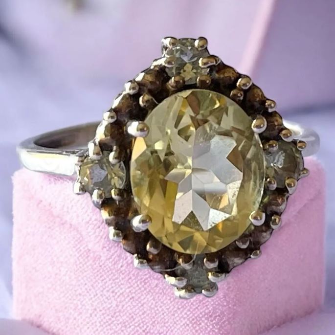 Anillo Cuarzo Limon con Aguamarinas Plata - Joyas Velardi