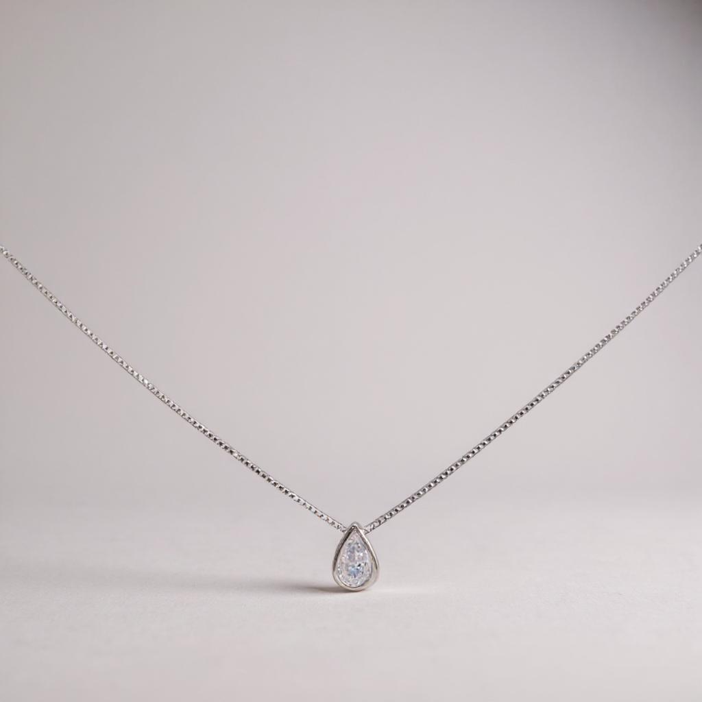 Collar Punto De Luz Swarovski Teardrop Plata 925 - Made In Italy