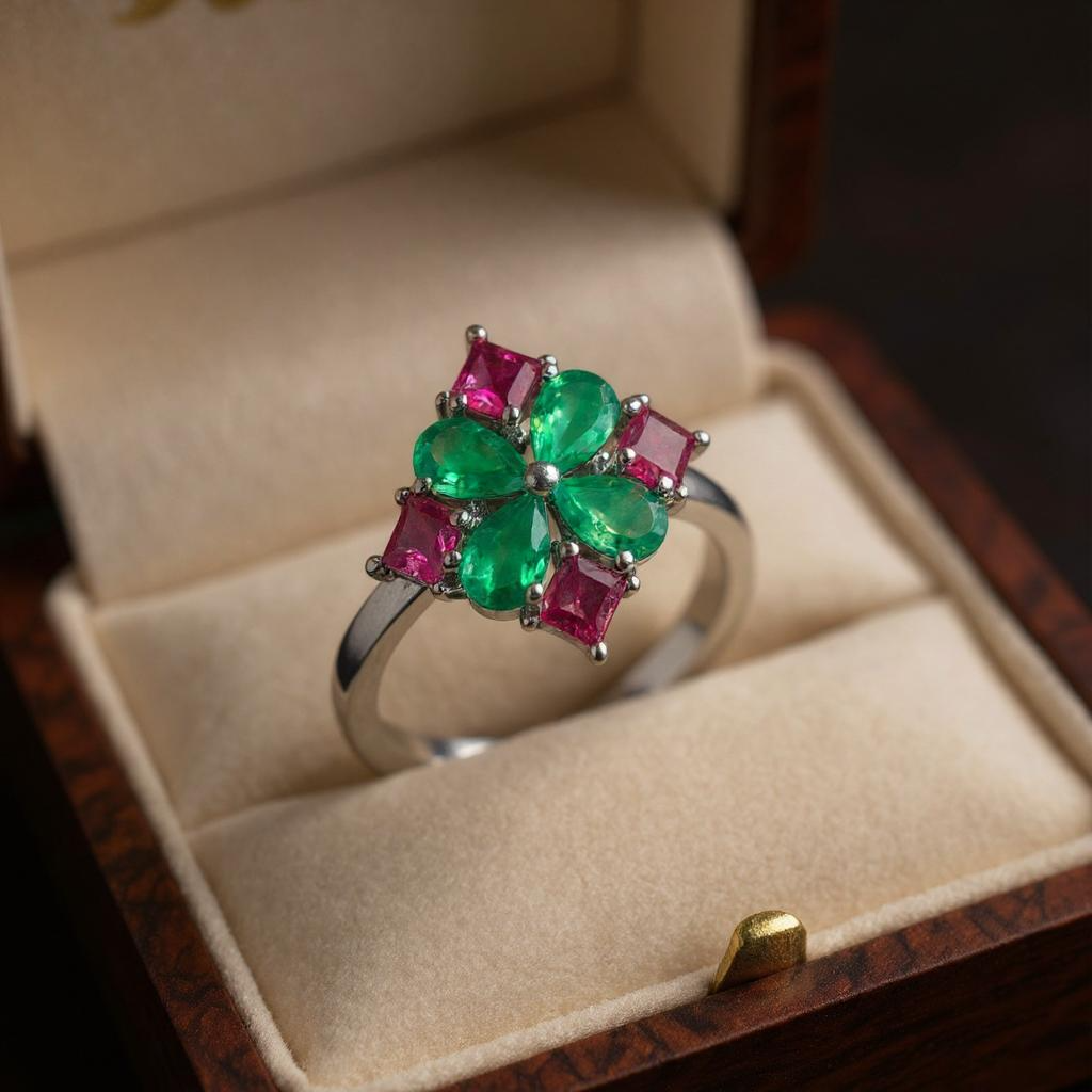 Anillo Antheia - Ónix Verde y Rubelita rosa Plata 925