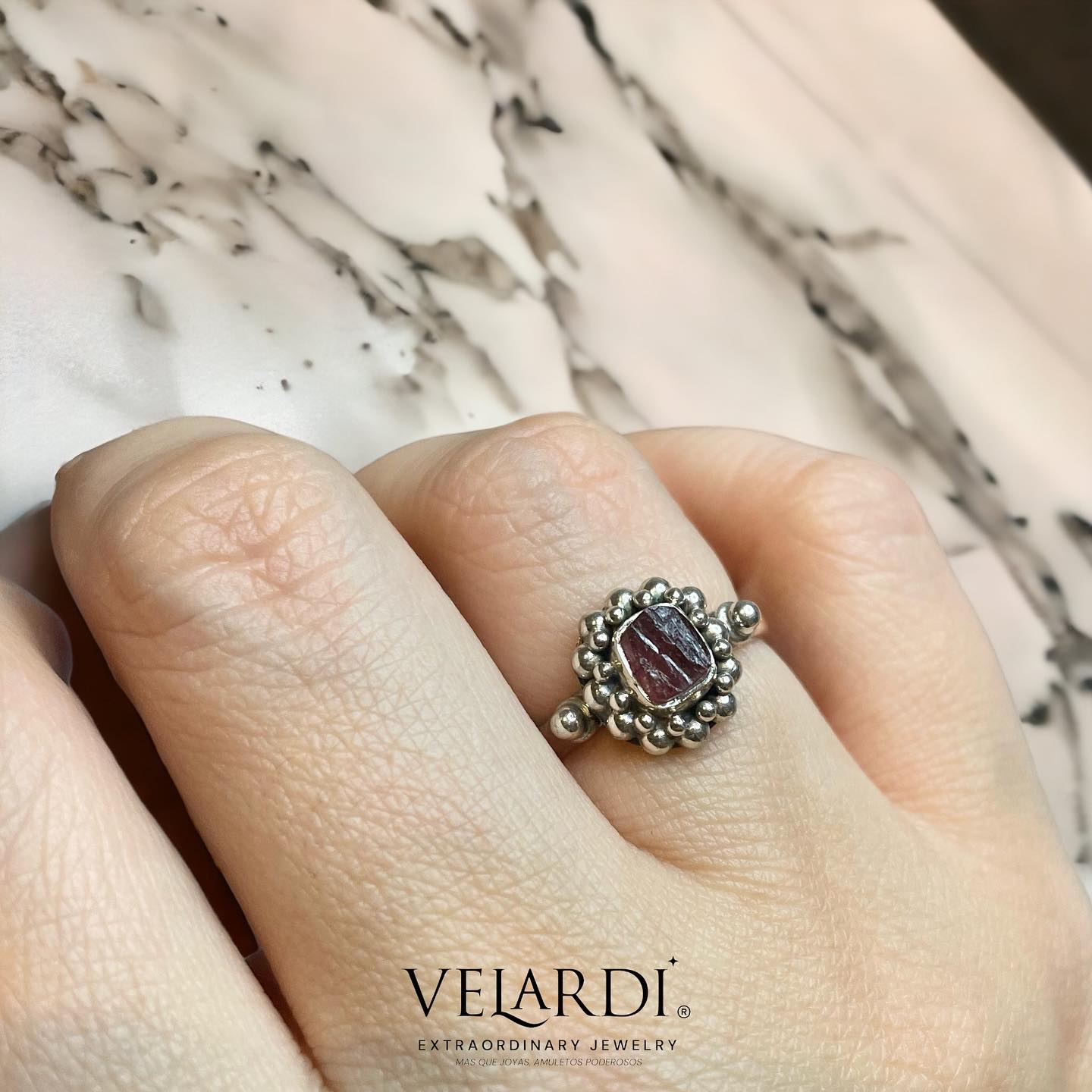 Selene — Anillo de Turmalina Rosa de Bali en Plata 925 - Joyas Velardi