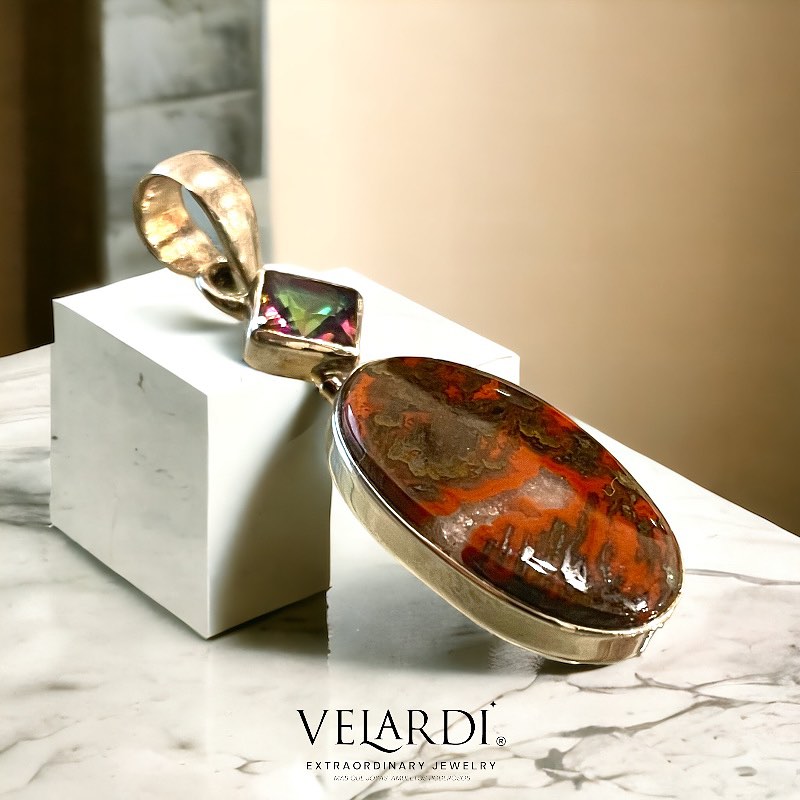 Colgante Agata Roja Musgosa y Topacio Mistico Plata 925 - Joyas Velardi