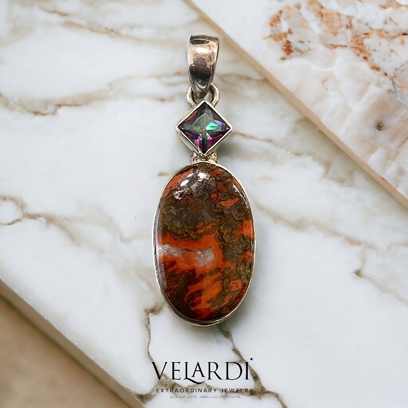 Colgante Agata Roja Musgosa y Topacio Mistico Plata 925 - Joyas Velardi
