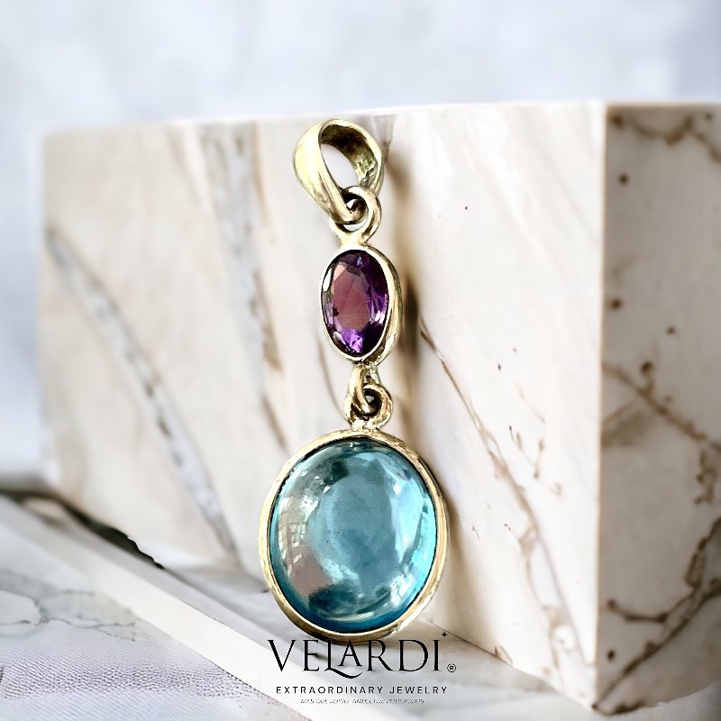 Colgante de Topacio Azul Suizo y Amatista de Africa Plata 925 - Joyas Velardi