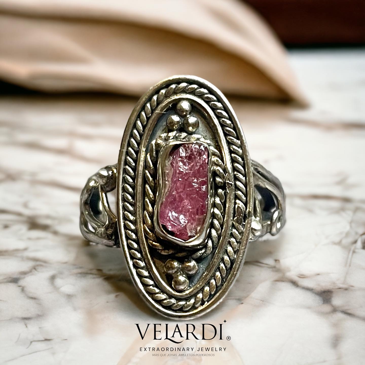 Anillo de Plata 925 con Turmalina Rosa de Bali — Sarasvati - Joyas Velardi