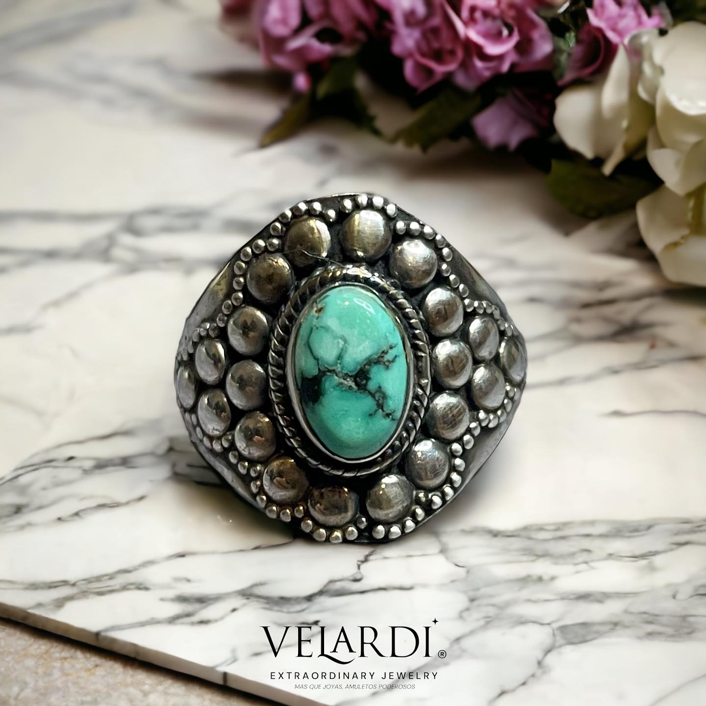 Aegis Azura - Anillo de Turquesa genuina natural en Plata 925 - Joyas Velardi