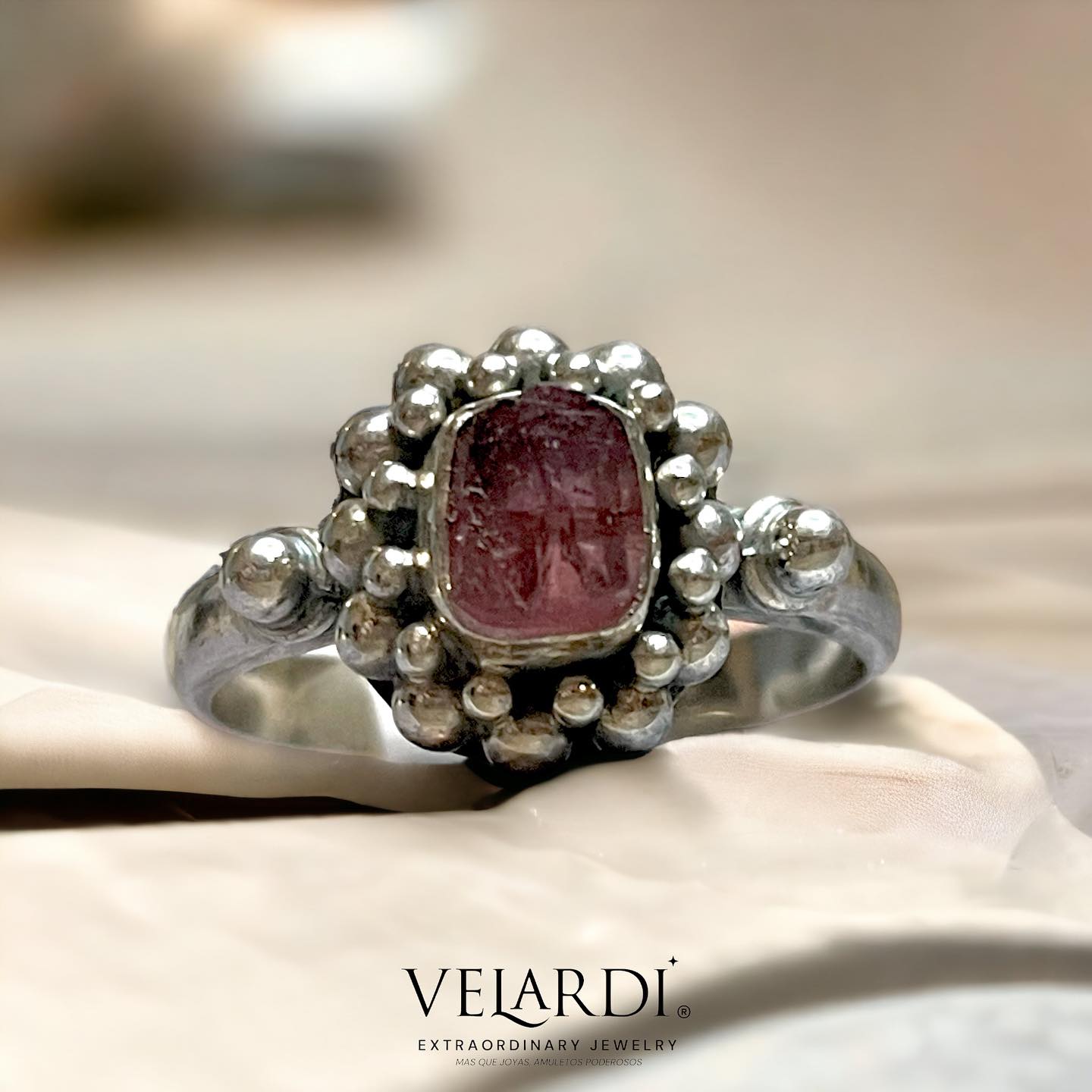 Selene — Anillo de Turmalina Rosa de Bali en Plata 925 - Joyas Velardi