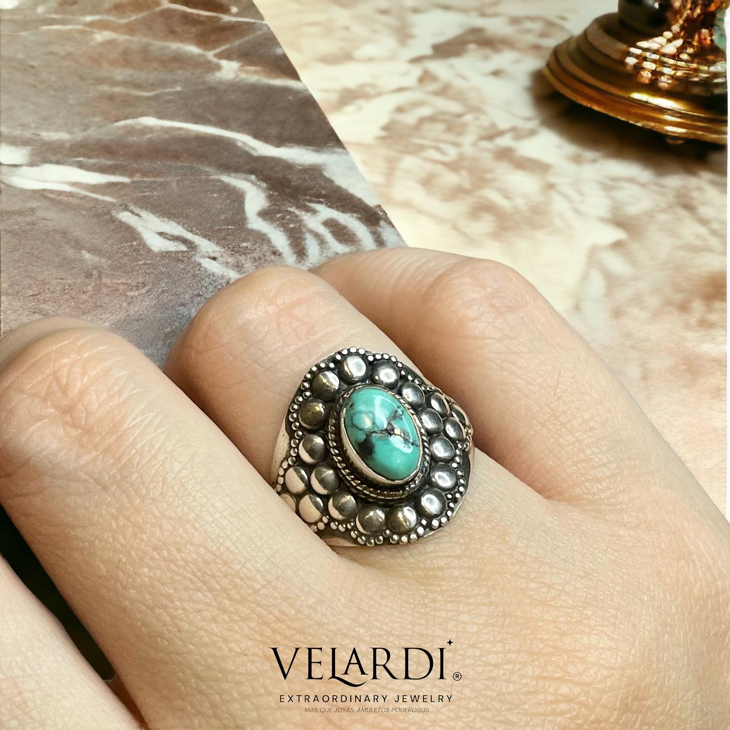 Aegis Azura - Anillo de Turquesa genuina natural en Plata 925 - Joyas Velardi