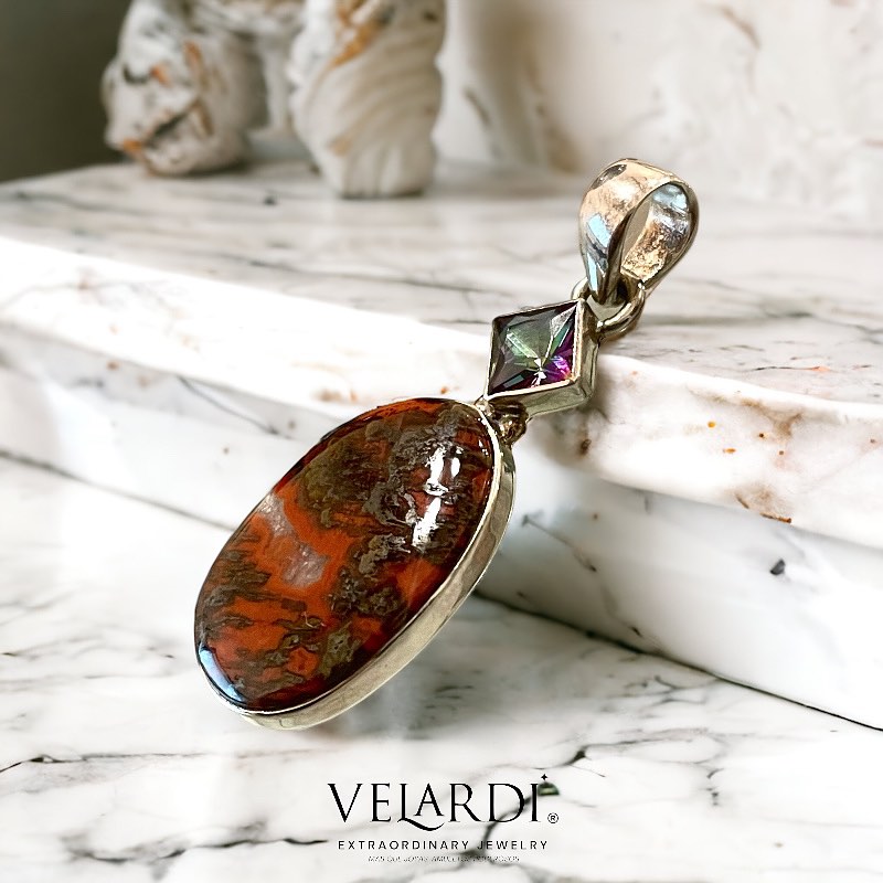 Colgante Agata Roja Musgosa y Topacio Mistico Plata 925 - Joyas Velardi