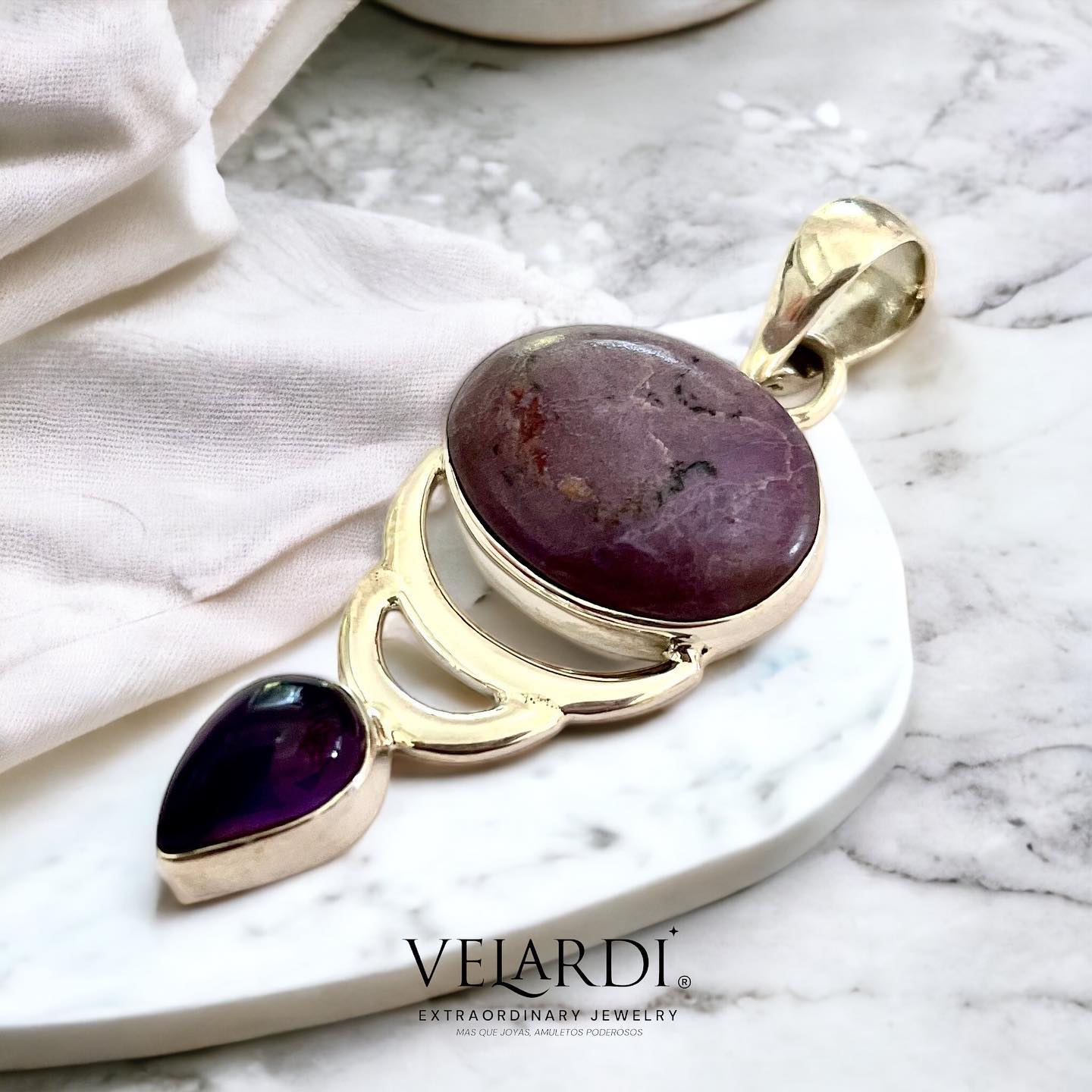 Selene – Colgante de Jade Lavanda y Amatista de África en Plata 925 - Joyas Velardi