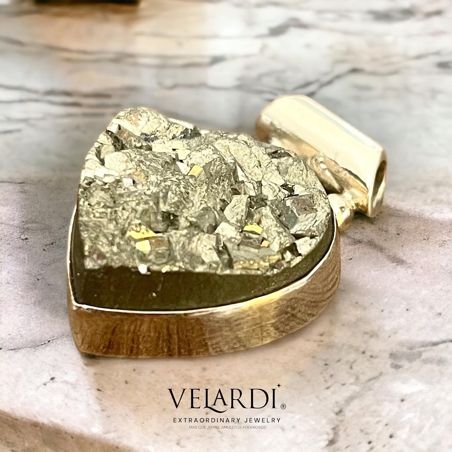Colgante Pirita Dorada Premium - Plata 925 - Joyas Velardi