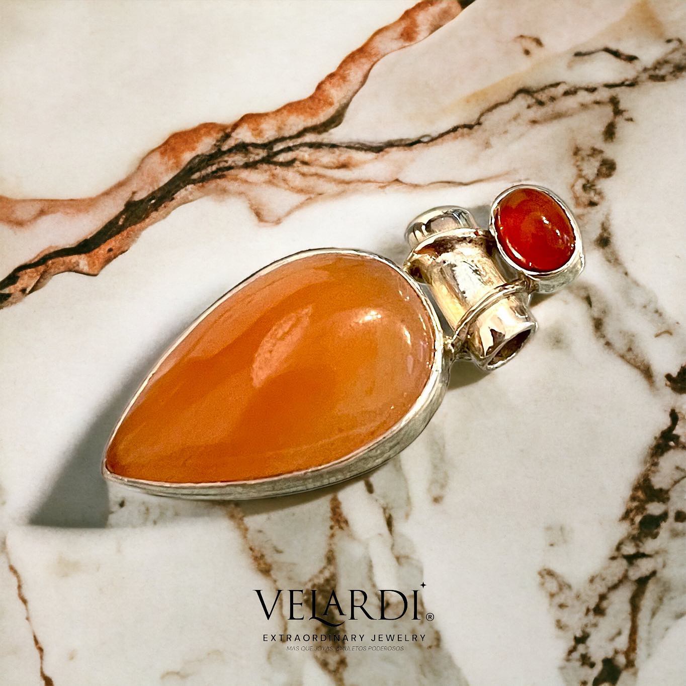 Colgante de Aventurina Naranja y Cornalina - Plata 925 - Joyas Velardi