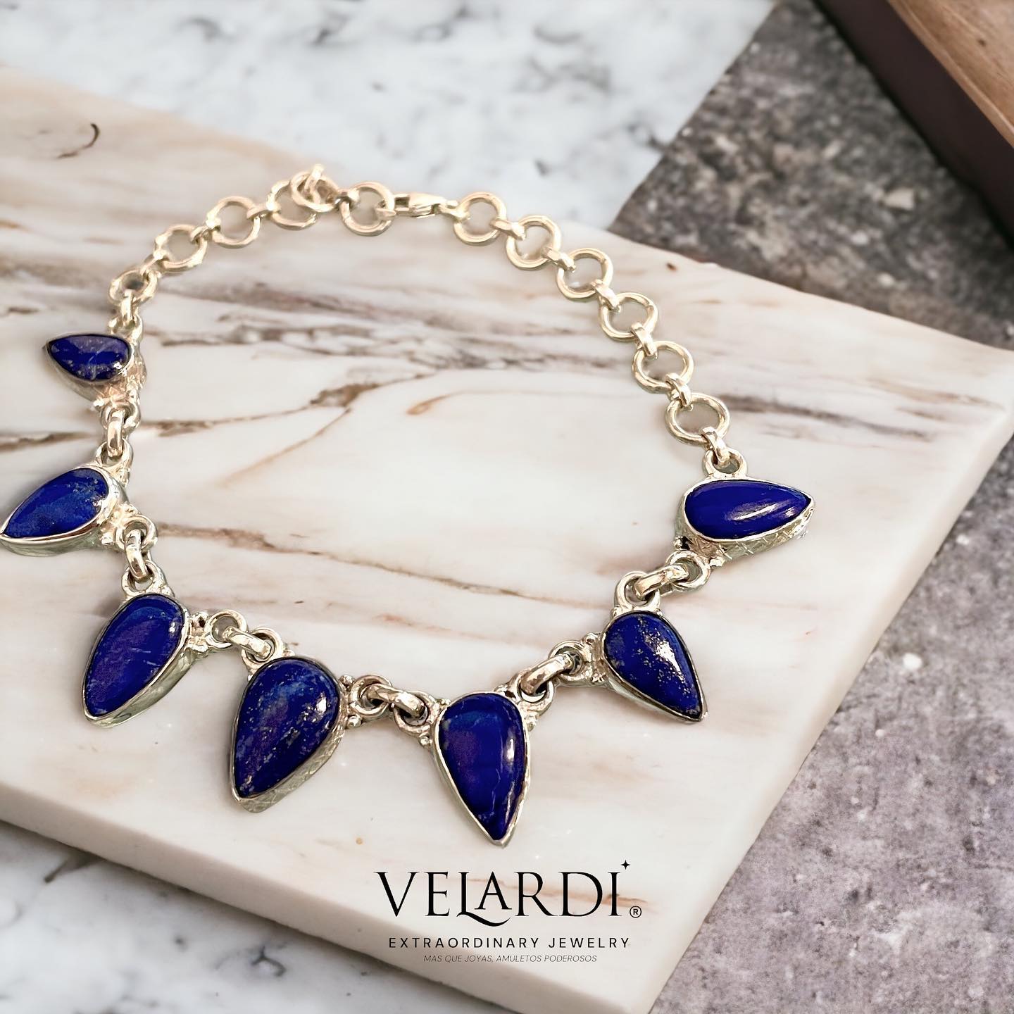 Pulsera de Lapislazuli de Afganistan Plata 925 - Joyas Velardi