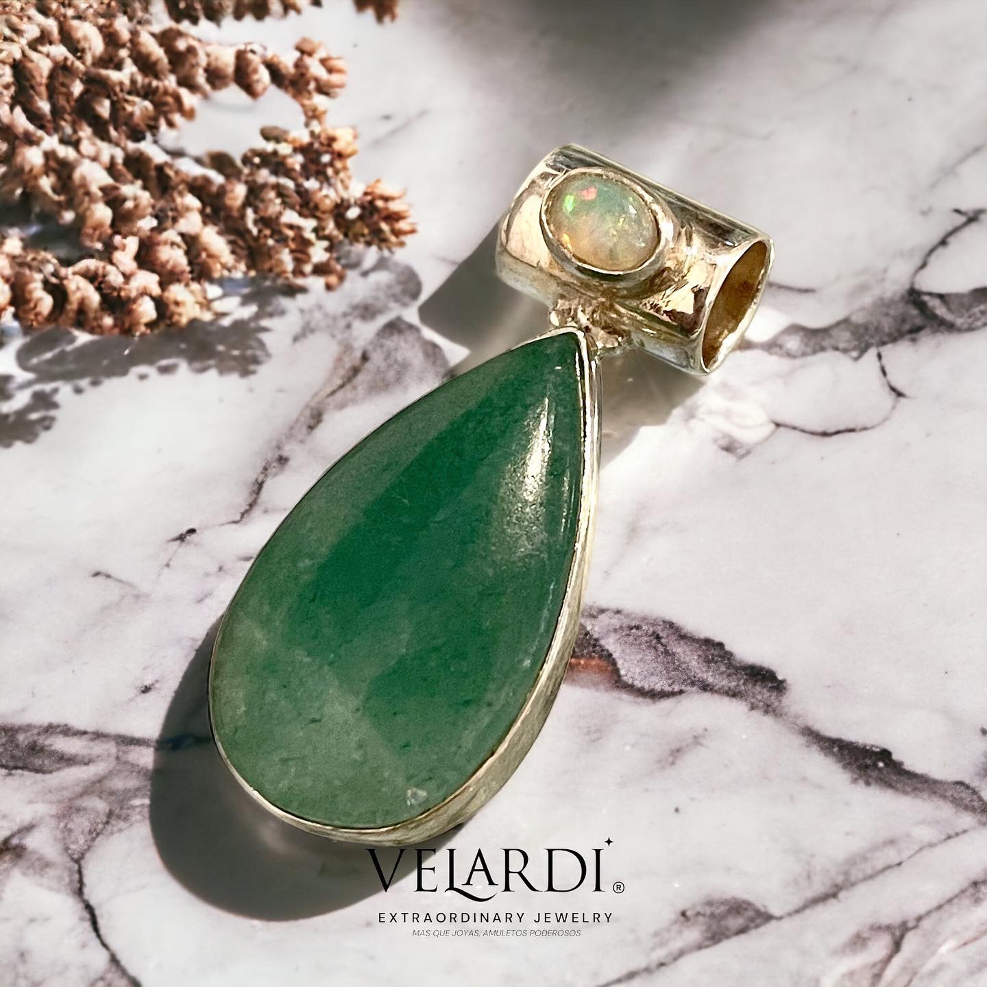 Colgante de Aventurina Verde y Opalo Etiope Plata 925 - Joyas Velardi