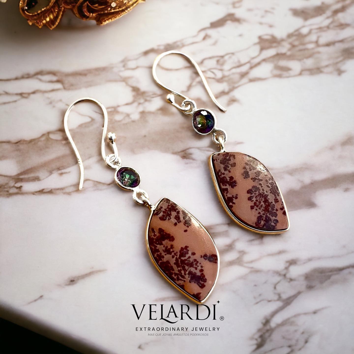 Aros Gaia – Jaspe Coffee Bean y Topacios Místicos en Plata 925 - Joyas Velardi