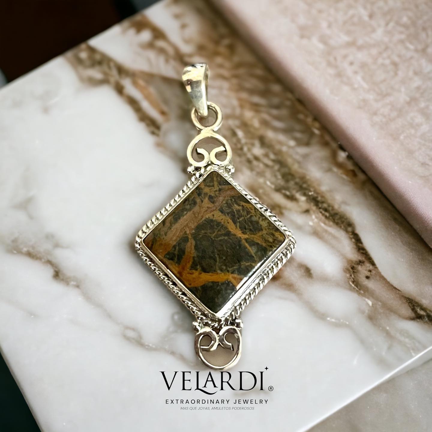 Colgante Jaspe Piel de Leopardo Plata 925 - Joyas Velardi