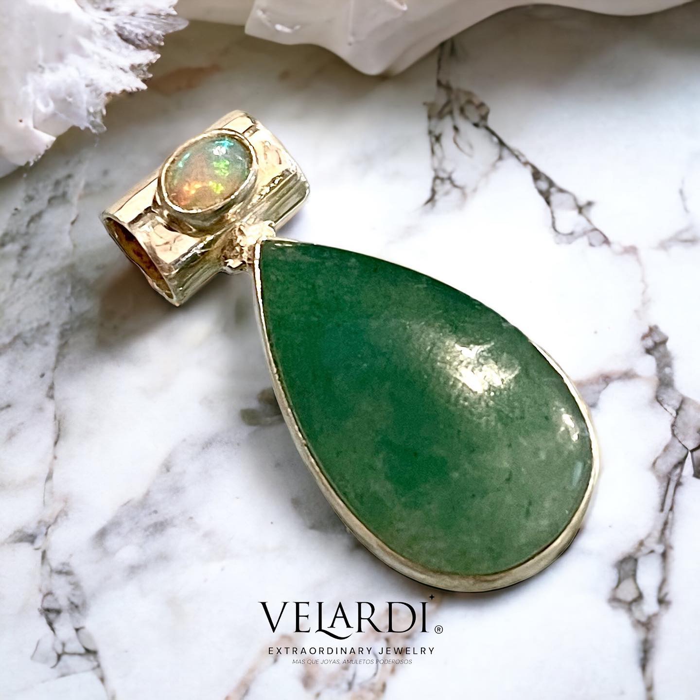 Colgante de Aventurina Verde y Opalo Etiope Plata 925 - Joyas Velardi