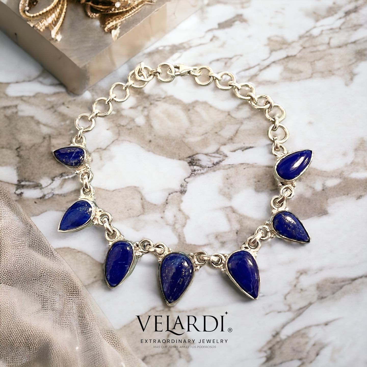 Pulsera de Lapislazuli de Afganistan Plata 925 - Joyas Velardi