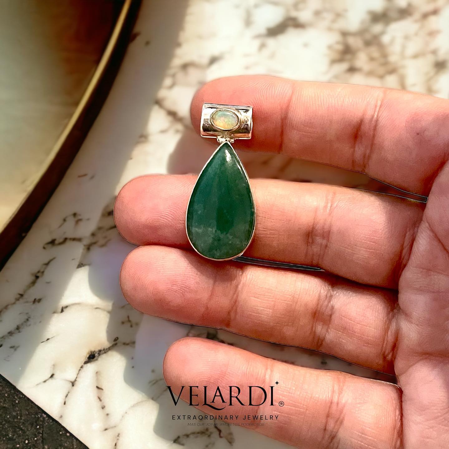 Colgante de Aventurina Verde y Opalo Etiope Plata 925 - Joyas Velardi