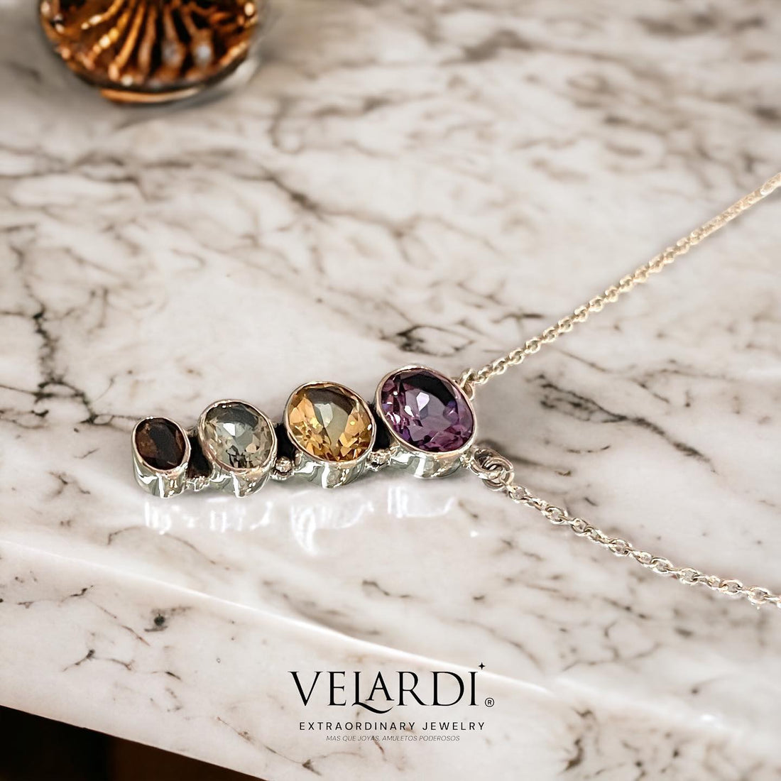 Collar Amatista de Africa, Citrino, Prasiolita y Cuarzo Ahumado - Joyas Velardi