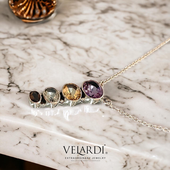 Collar Amatista de Africa, Citrino, Prasiolita y Cuarzo Ahumado - Joyas Velardi