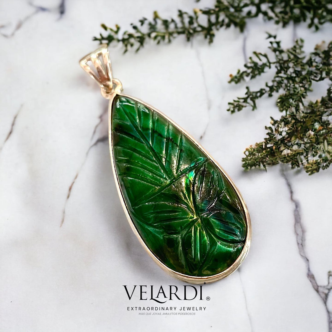 Colgante de labradorita verde Plata 925 - Joyas Velardi