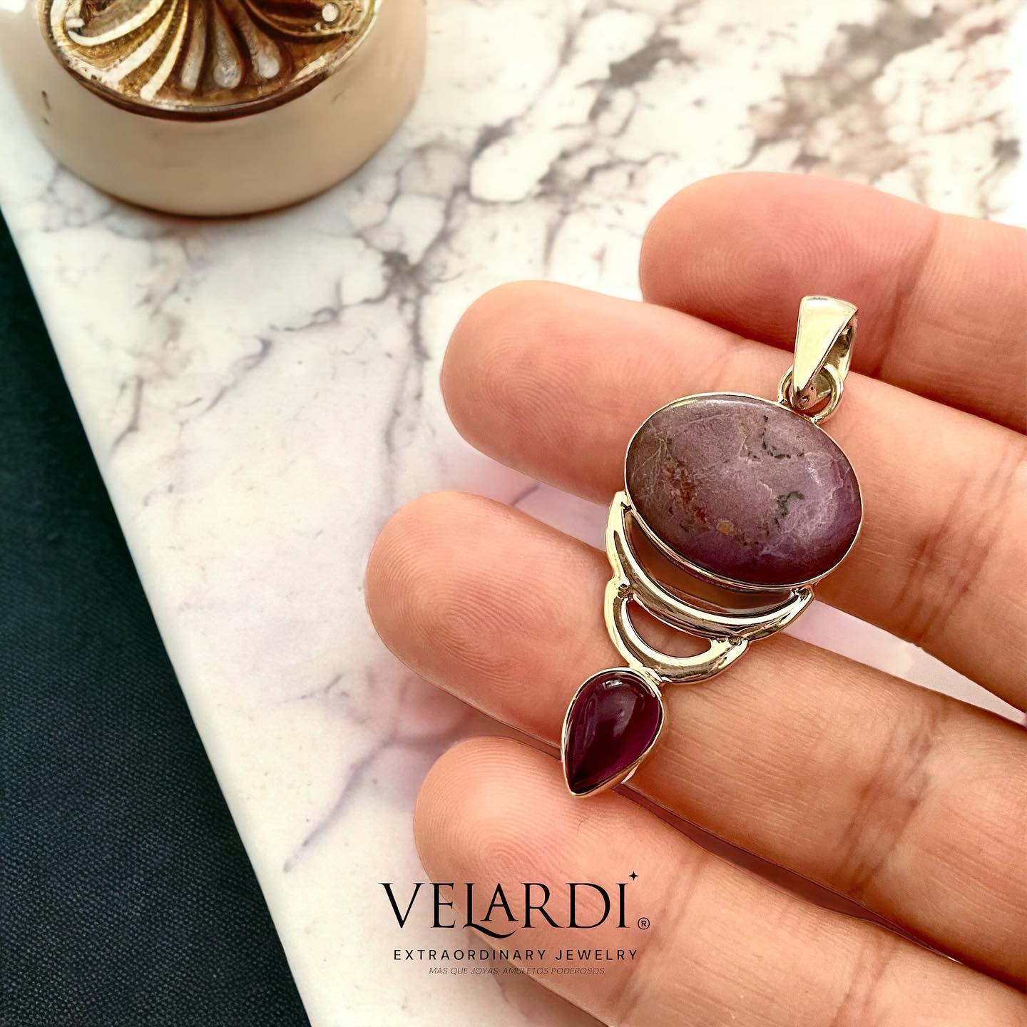 Selene – Colgante de Jade Lavanda y Amatista de África en Plata 925 - Joyas Velardi