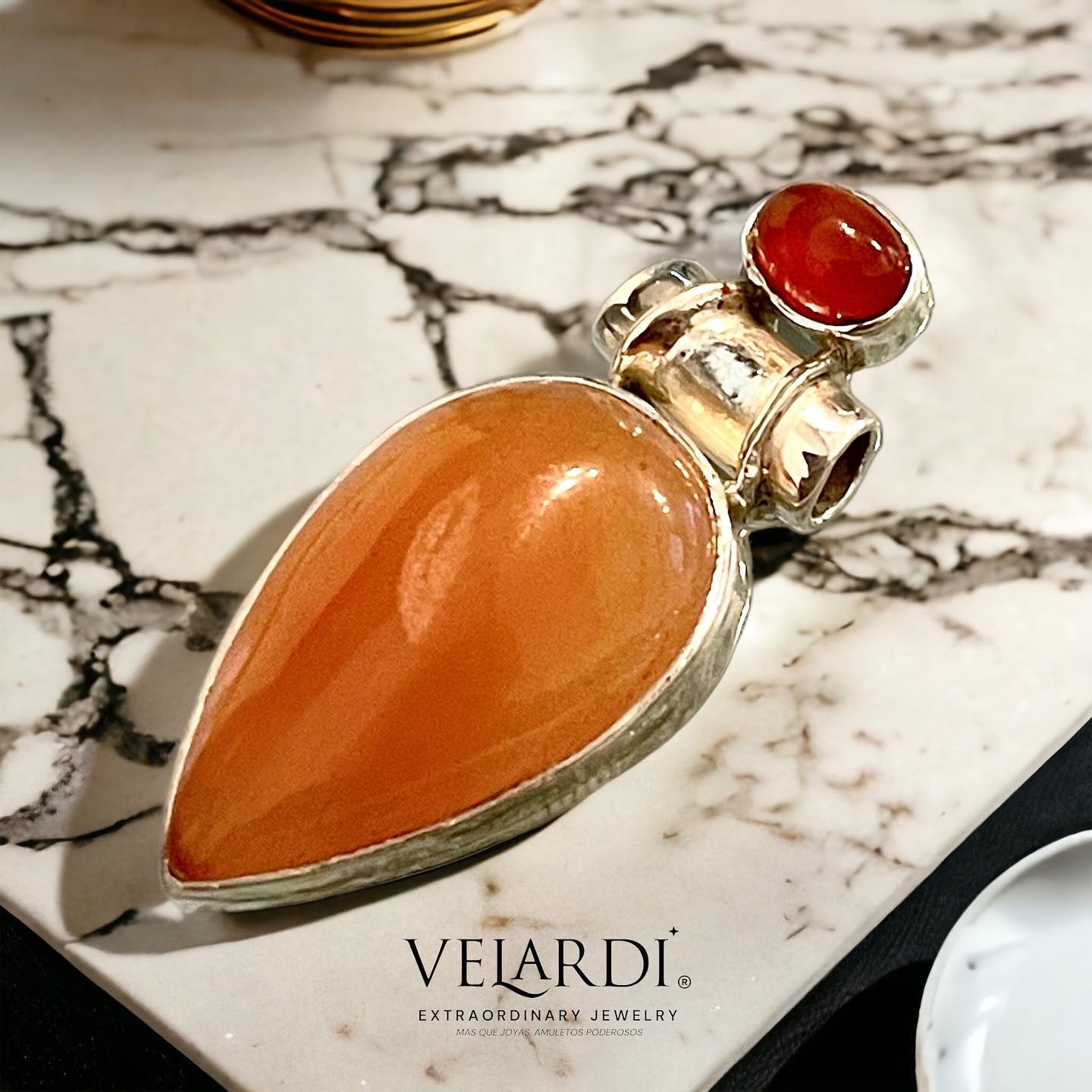 Colgante de Aventurina Naranja y Cornalina - Plata 925 - Joyas Velardi