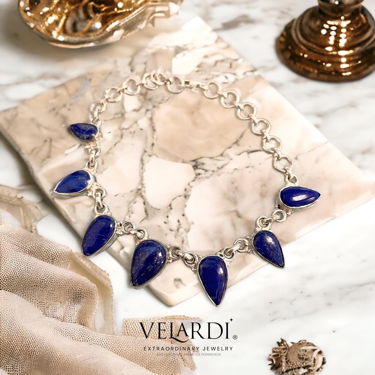 Pulsera de Lapislazuli de Afganistan Plata 925 - Joyas Velardi