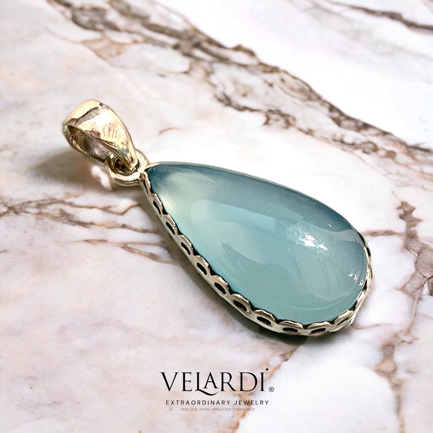 Colgante de Calcedonia Aqua Plata 925 - Joyas Velardi