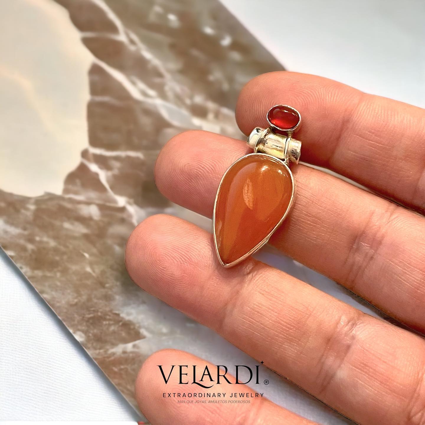 Colgante de Aventurina Naranja y Cornalina - Plata 925 - Joyas Velardi