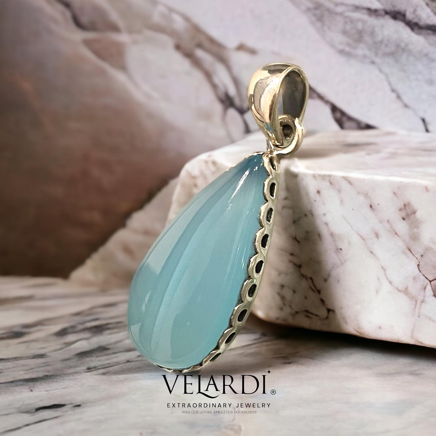Colgante de Calcedonia Aqua Plata 925 - Joyas Velardi