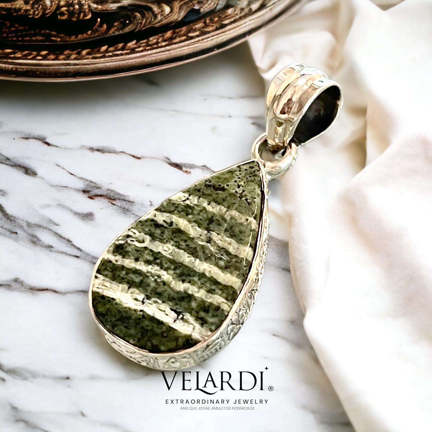 Colgante de Crisotilo Natural Plata 925 - Joyas Velardi