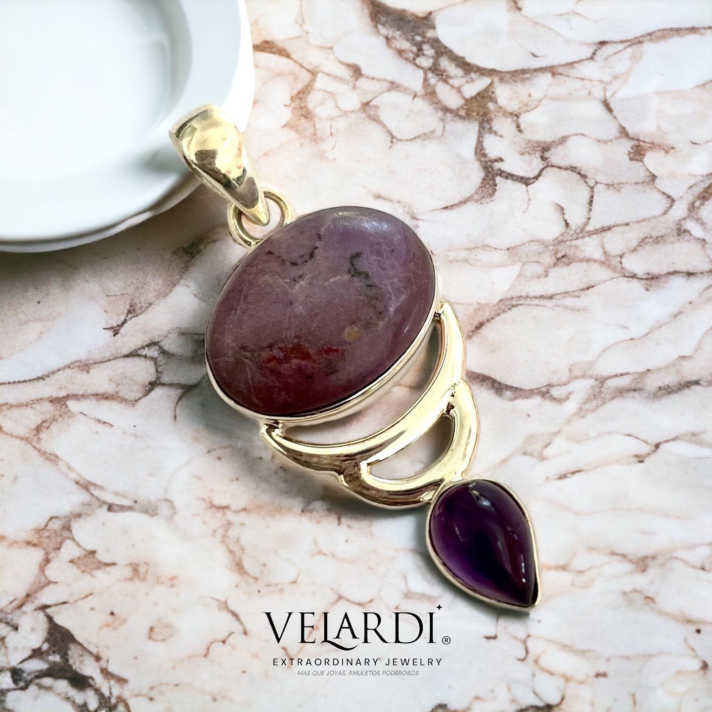 Selene – Colgante de Jade Lavanda y Amatista de África en Plata 925 - Joyas Velardi