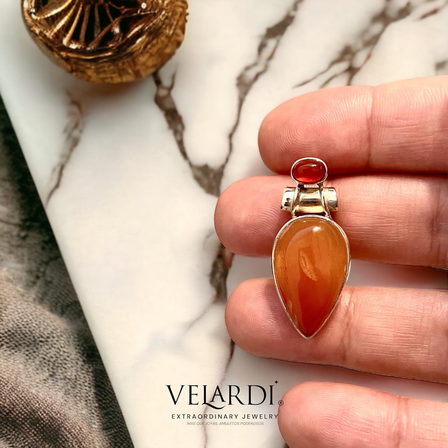 Colgante de Aventurina Naranja y Cornalina - Plata 925 - Joyas Velardi