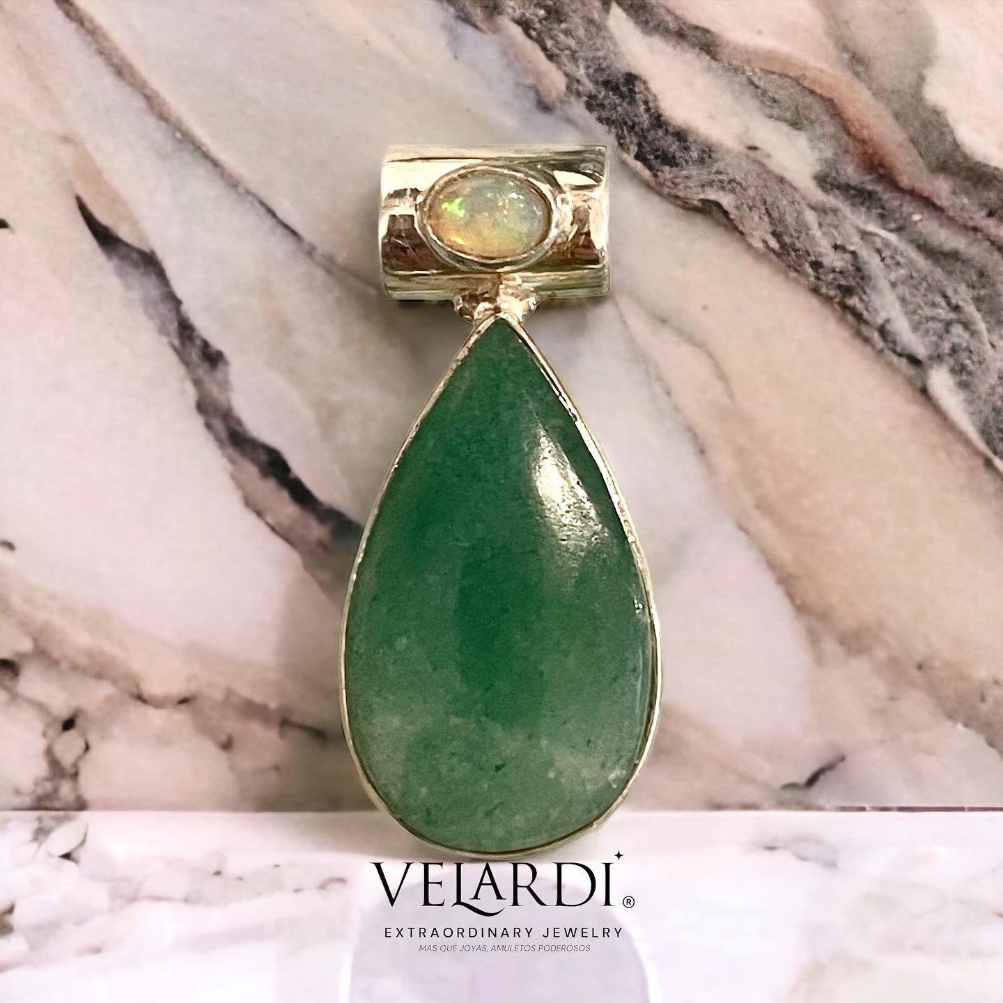 Colgante de Aventurina Verde y Opalo Etiope Plata 925 - Joyas Velardi